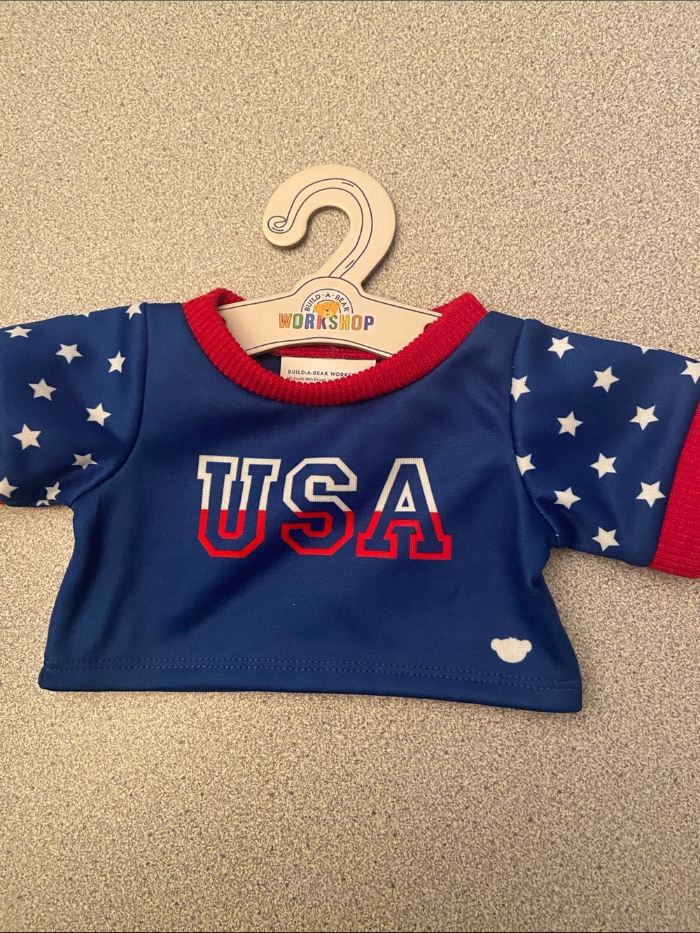 Build-A-Bear Navy Blue and Red USA Star Sleeve Tee